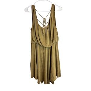 Free People Olive Green Draped Mini Dress Braided Back Tie Small Flowy Summer
